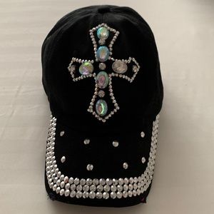 New Black Rhinestone Cross Baseball Cap